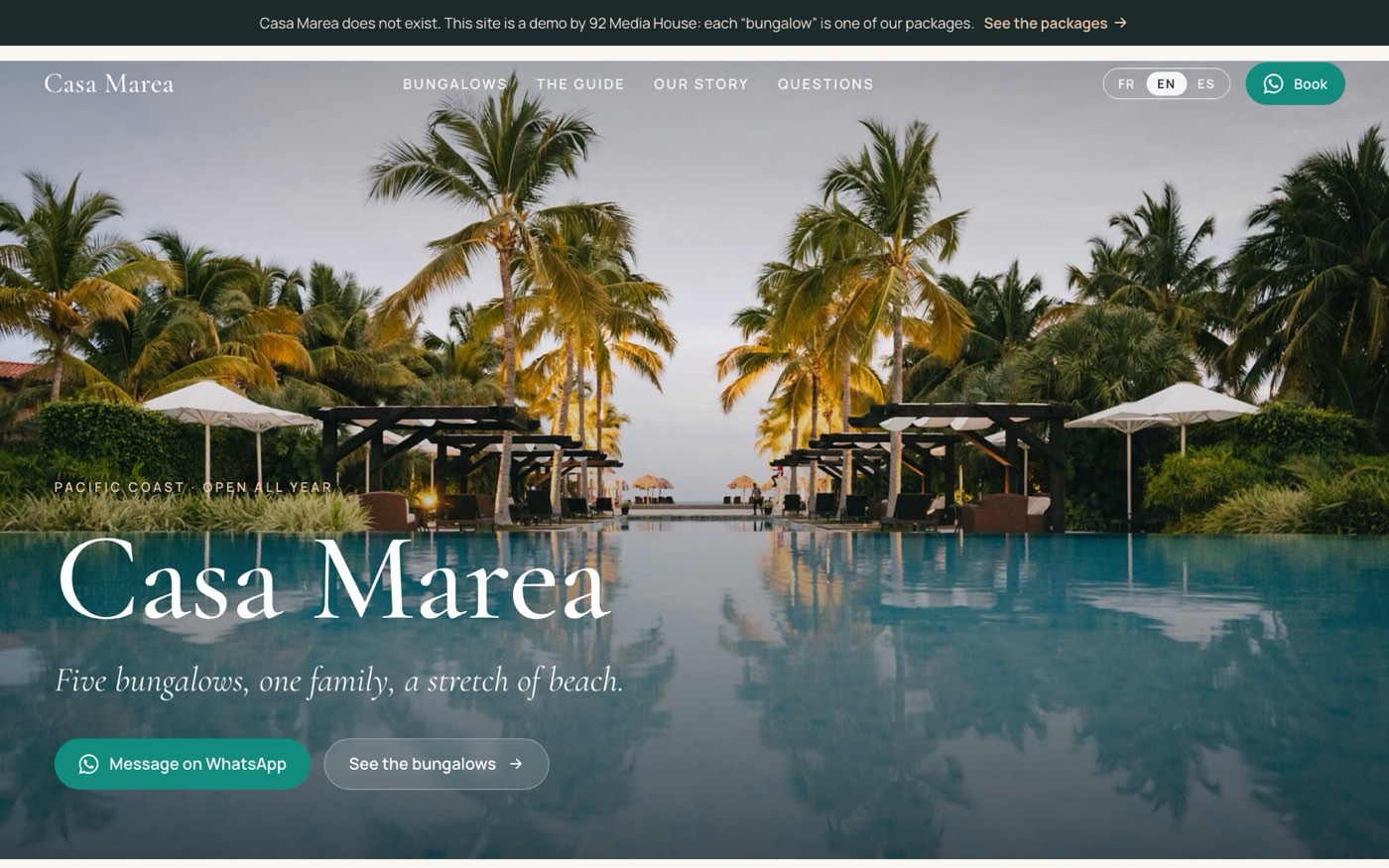 Home page of the Casa Marea demo website