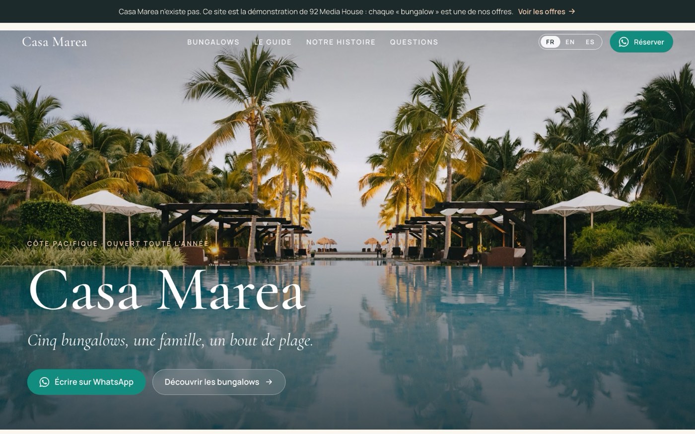 Page d’accueil du site de démonstration Casa Marea